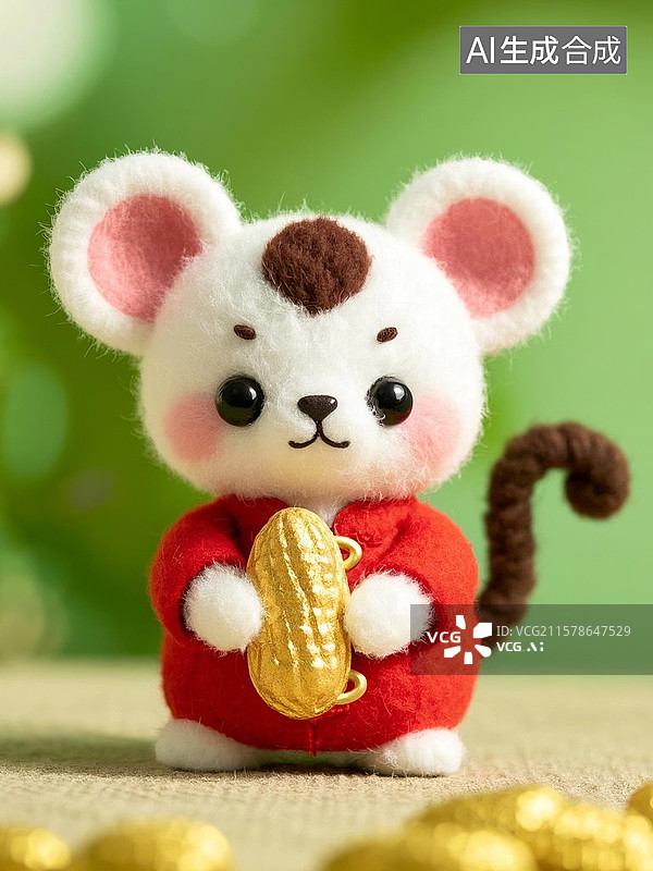 【AI数字艺术】3D毛毡小老鼠抱着金色的花生图片素材