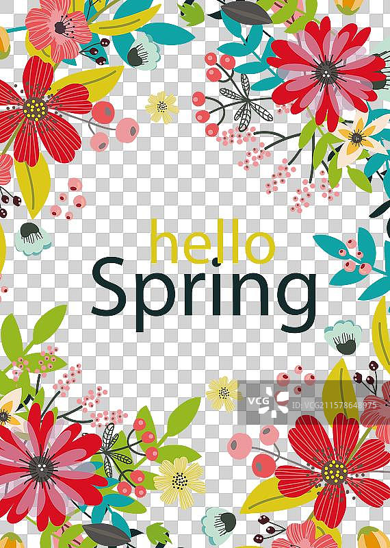春季贺卡，上面有手绘花朵图片素材