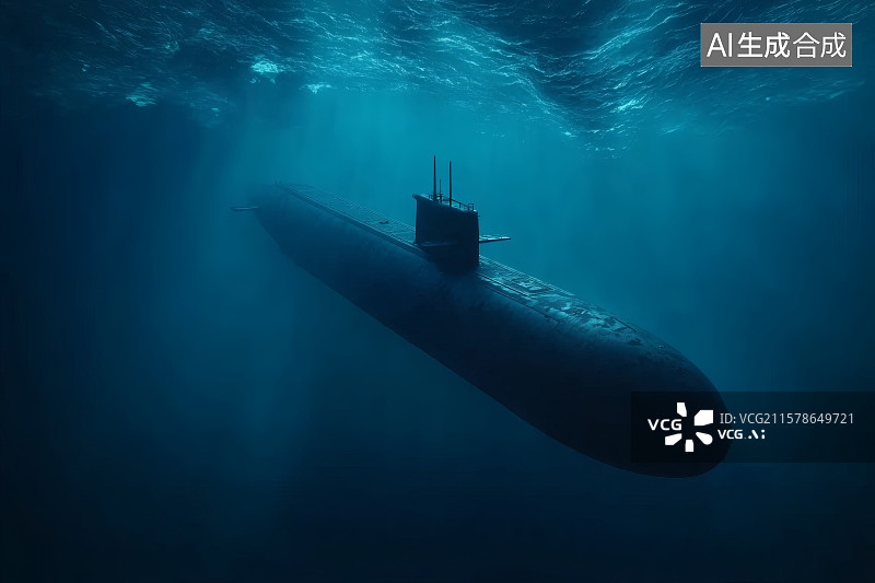 【AI数字艺术】蔚蓝的海水，海洋中行驶的核动力潜艇图片素材