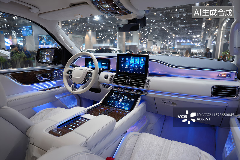 【AI数字艺术】现代豪华汽车驾驶室豪华内饰图片素材