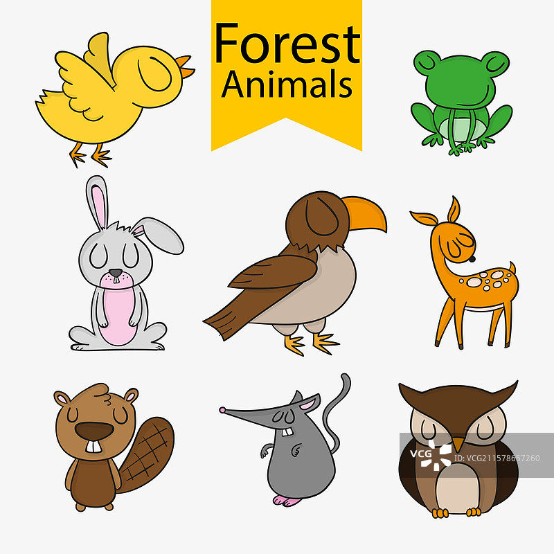 一组手绘的森林动物图片素材