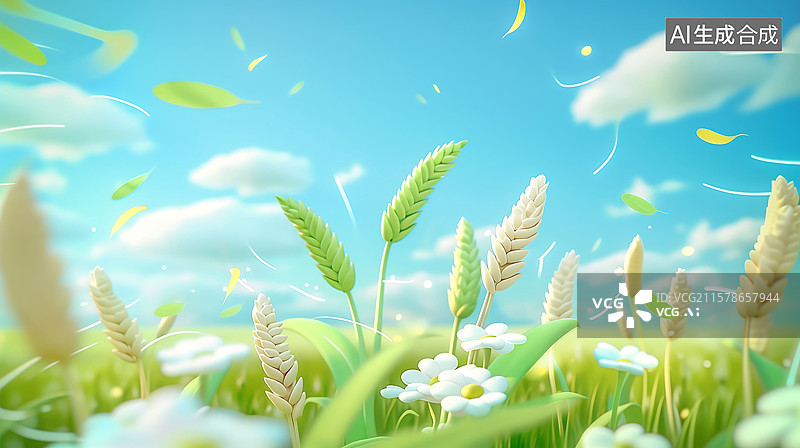 【AI数字艺术】３D渲染麦田里的生长期的麦子特写图片素材