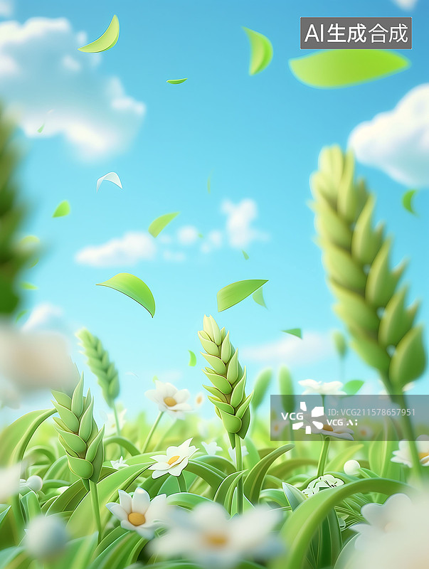 【AI数字艺术】３D渲染麦田里的生长期的麦子特写图片素材