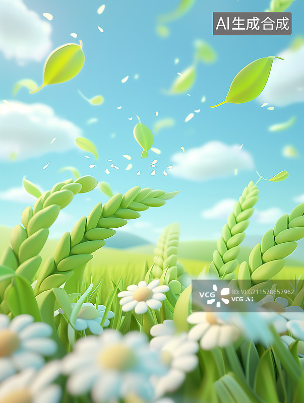 【AI数字艺术】３D渲染麦田里的生长期的麦子特写图片素材