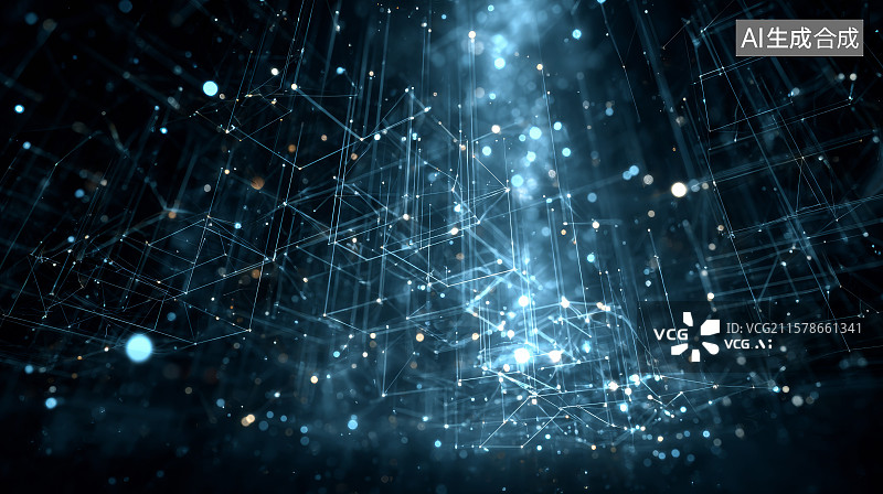 【AI数字艺术】密集交错的科技网络光点系统构图图片素材