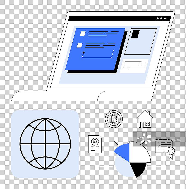 数字交易概念与笔记本电脑和地球仪图片素材