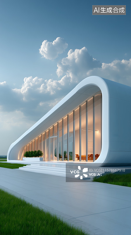 【AI数字艺术】现代玻璃建筑内部空间图片素材