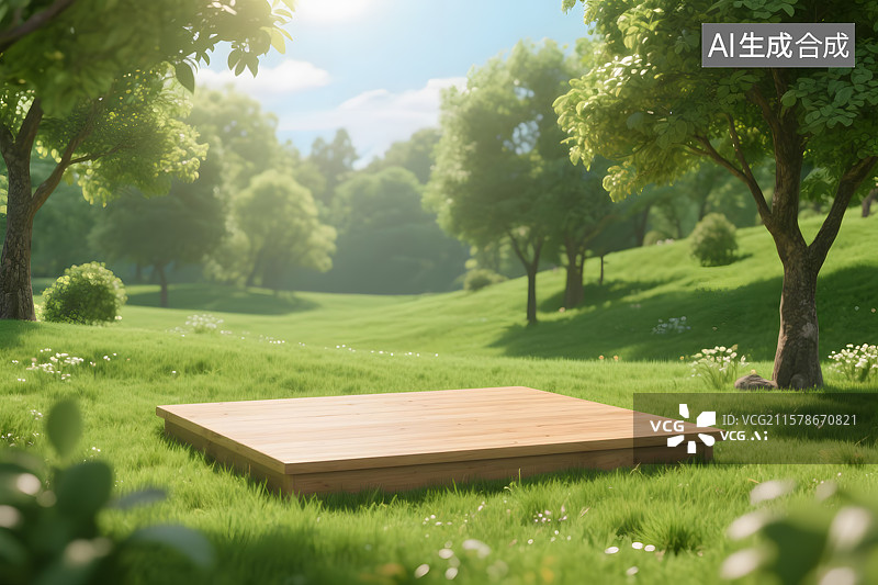 【AI数字艺术】大自然户外草地展示台场景 3D渲染图片素材