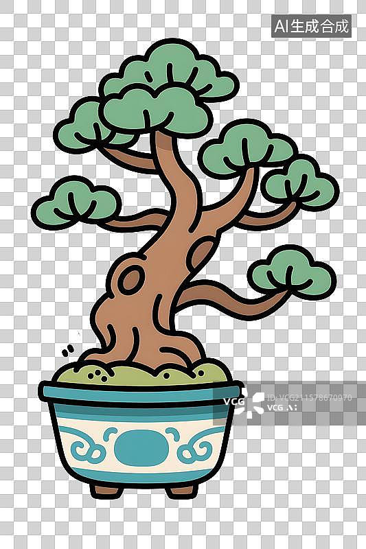 【AI数字艺术】松树盆景插画免扣元素图片素材