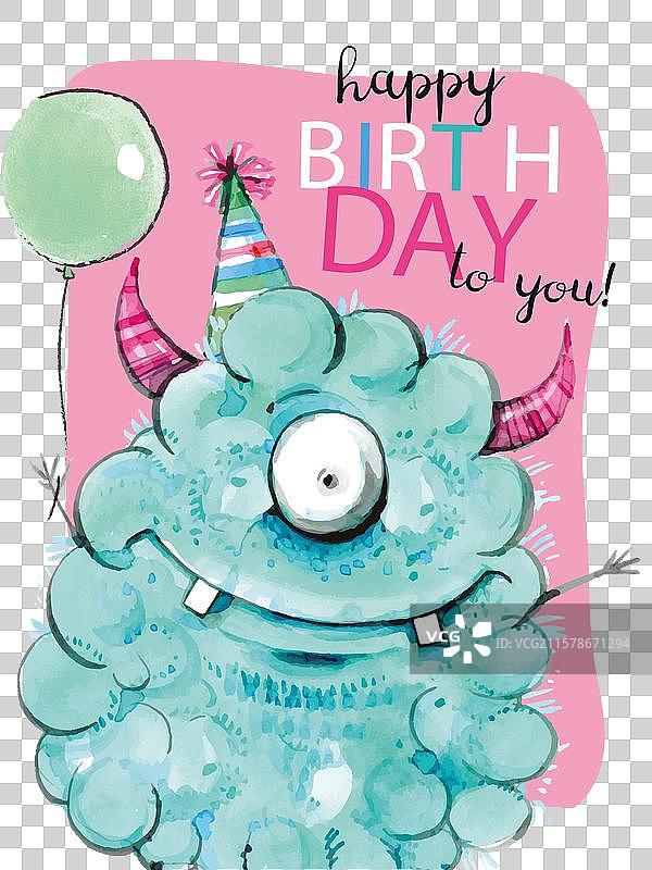 水彩怪兽的生日卡片图片素材
