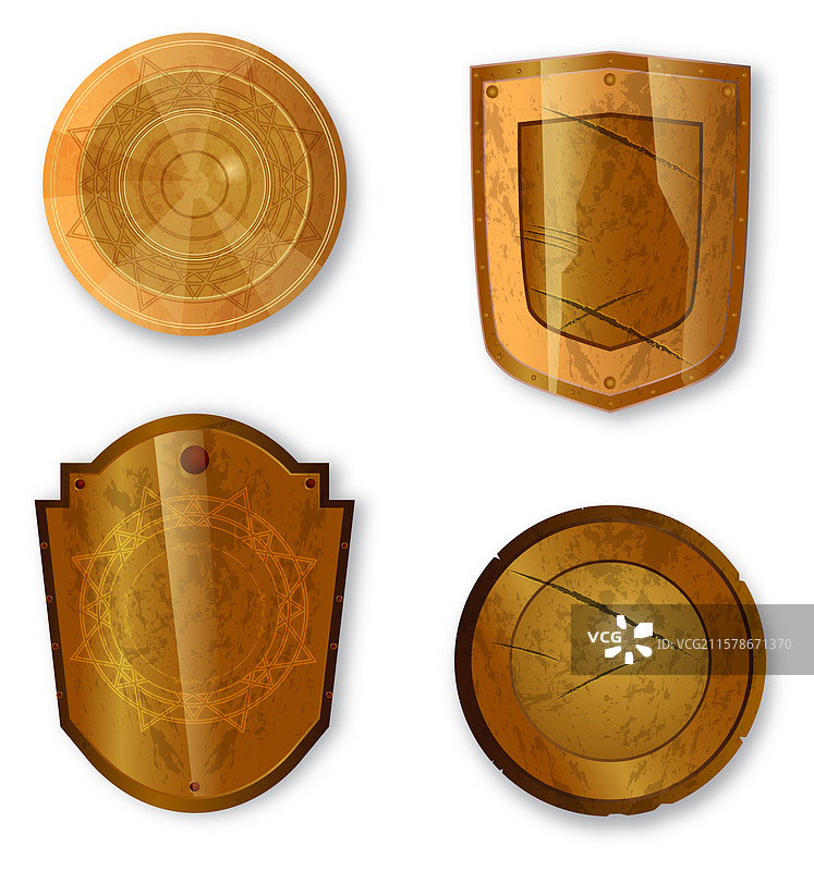 一组中世纪金色盾牌图片素材