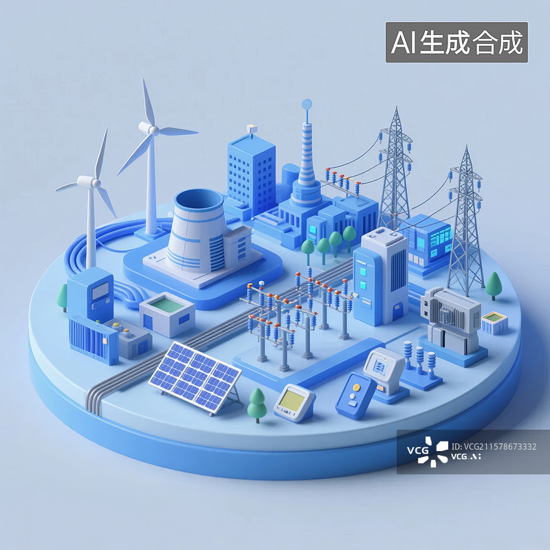 【AI数字艺术】能源模型立体电力展示场景图片素材