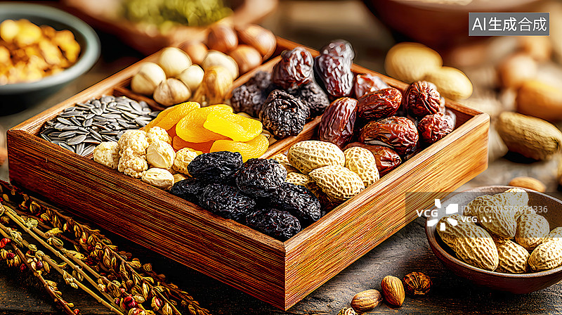 【AI数字艺术】AIGC：坚果蜜饯干果果盘图片素材