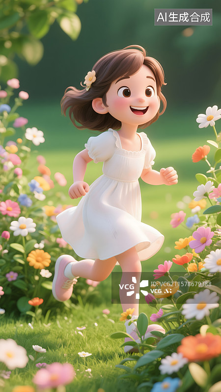【AI数字艺术】草地上的甜美女孩白露图片素材