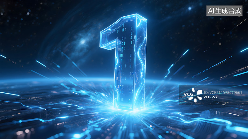 【AI数字艺术】科技3D数字1图片素材