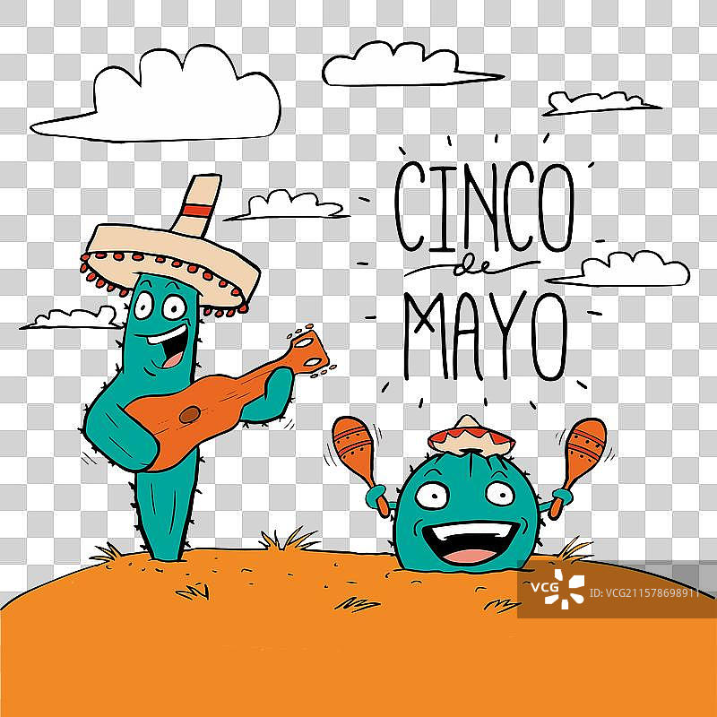 手绘仙人掌在唱歌的背景图片素材