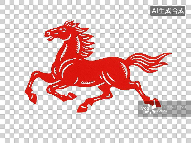 【AI数字艺术】红色剪纸，窗花，马年，马，十二生肖，免抠元素图片素材