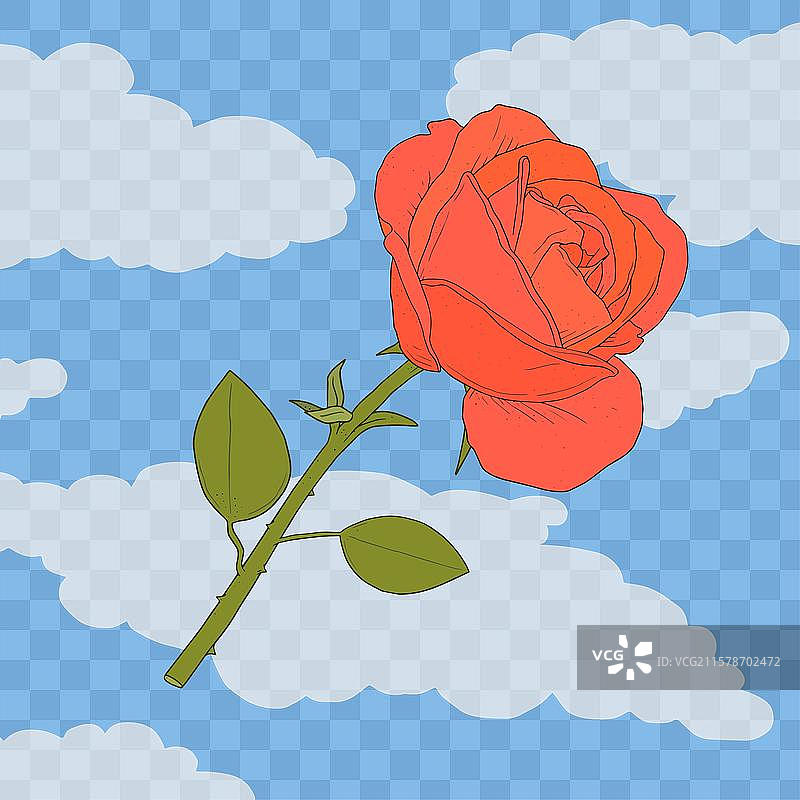 蓝色背景上的装饰性玫瑰和云朵图片素材