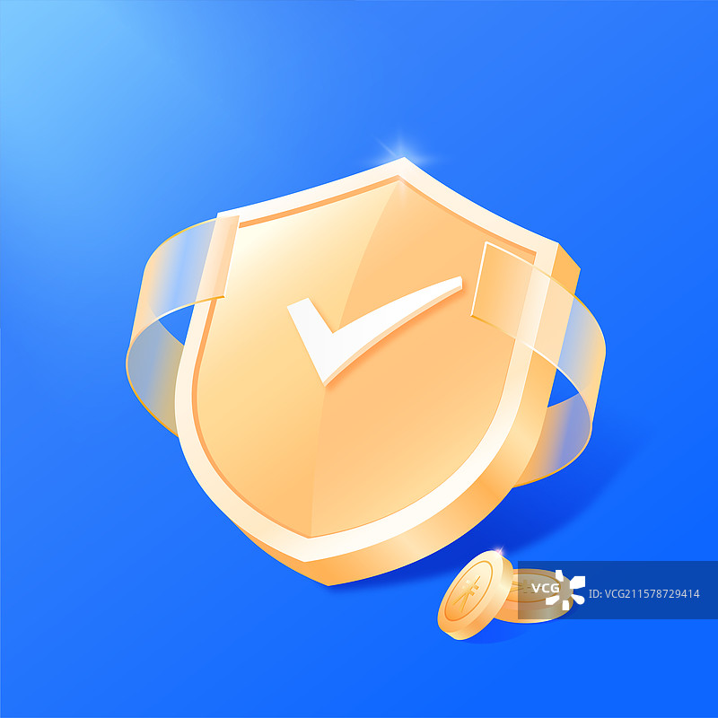 蓝色背景上金色盾牌矢量插画图片素材