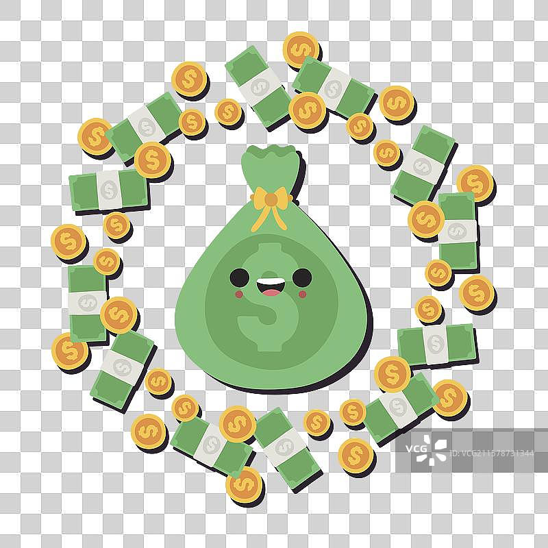 漂亮的包包背景，搭配钞票和硬币图片素材