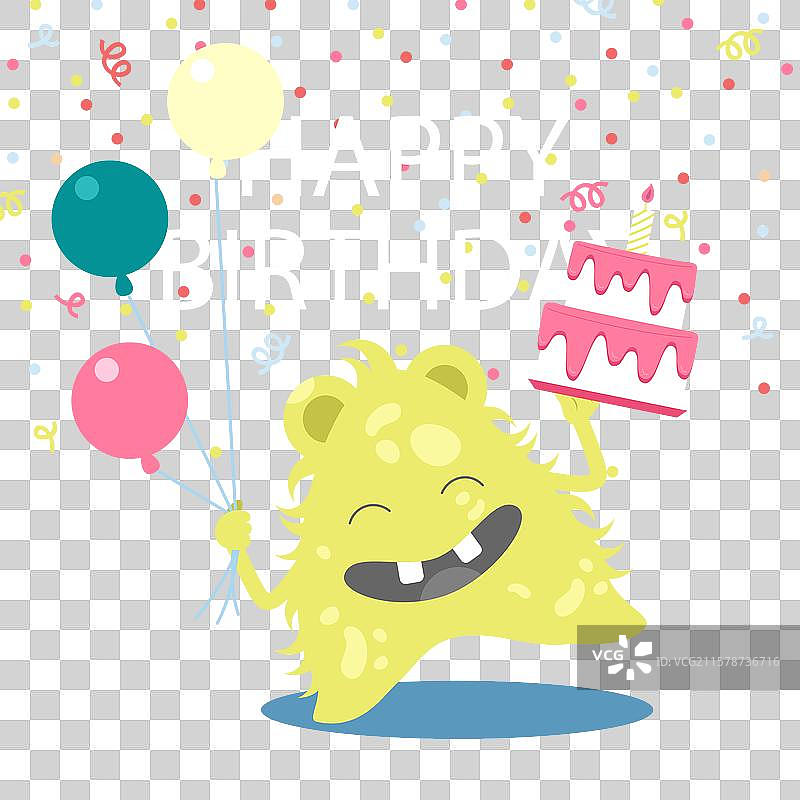快乐的黄色怪兽背景与生日蛋糕图片素材