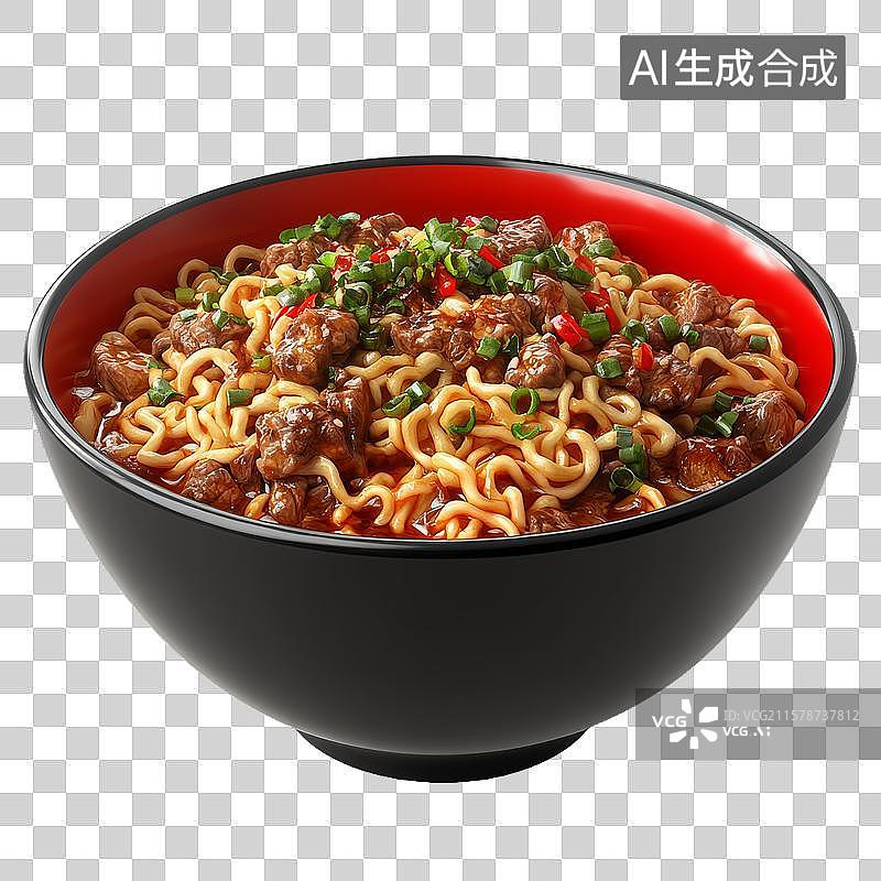 【AI数字艺术】红碗中的牛肉拌面图片素材