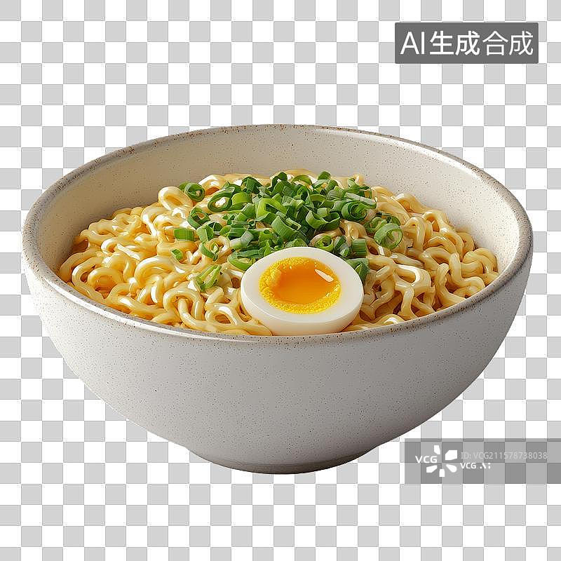 【AI数字艺术】一碗配有葱花和鸡蛋的方便面图片素材