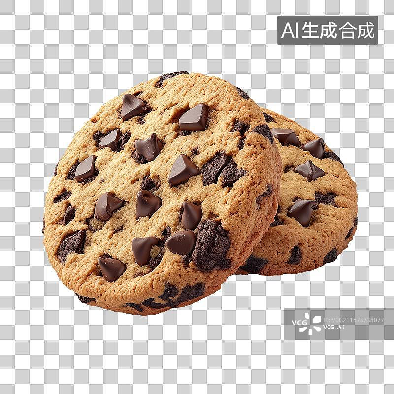 【AI数字艺术】两块巧克力碎片饼干叠放图片素材