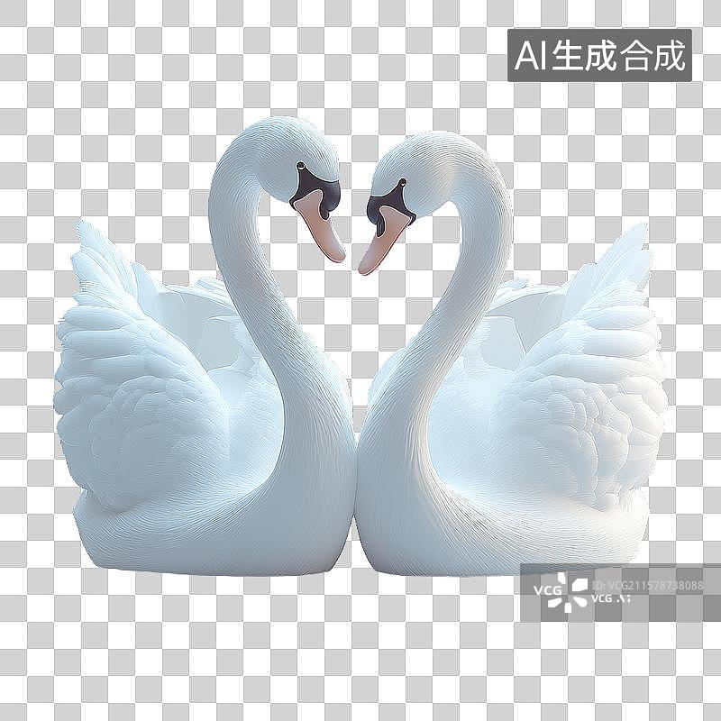 【AI数字艺术】双天鹅雕塑形成爱心形状图片素材