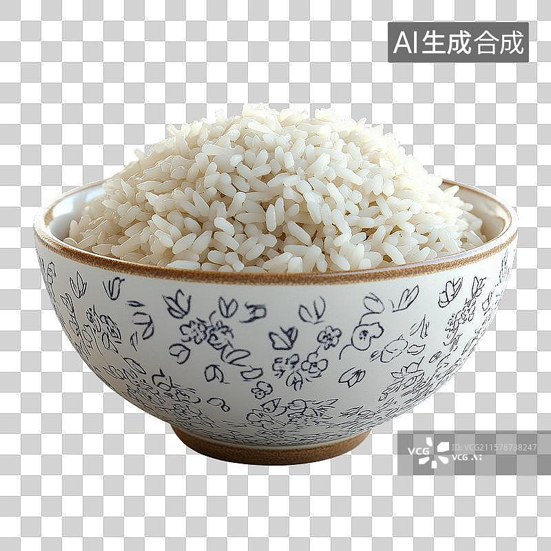 【AI数字艺术】一碗装满白米饭的花纹瓷碗图片素材