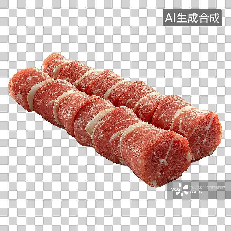 【AI数字艺术】新鲜猪肉卷，切片整齐排列图片素材
