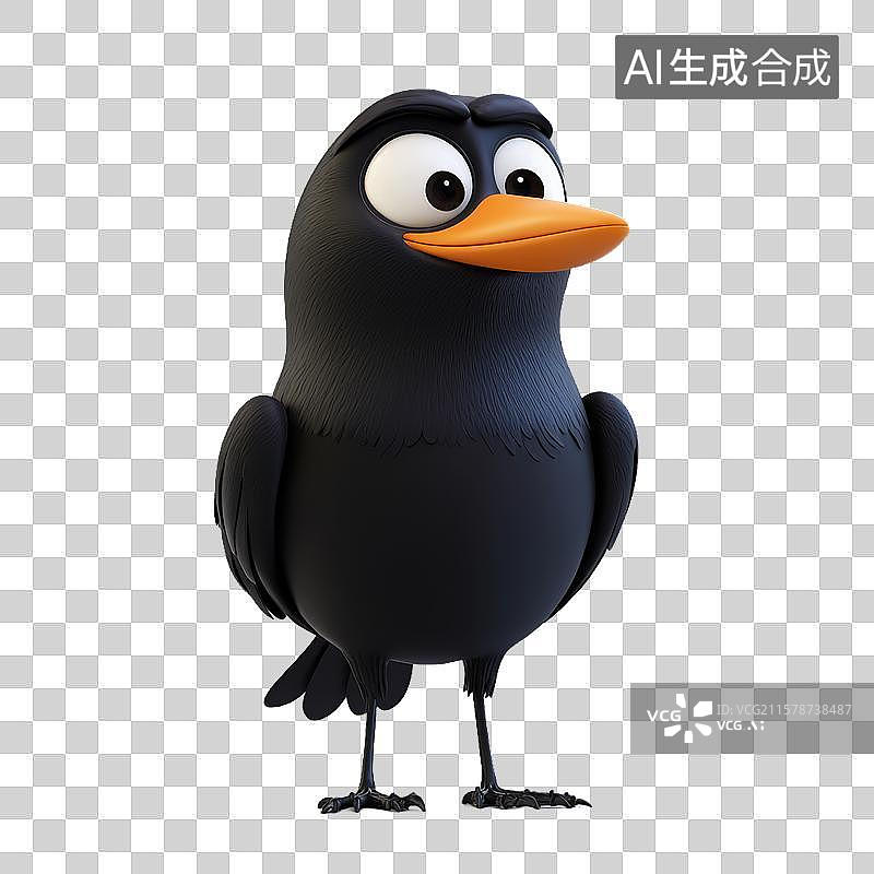 【AI数字艺术】卡通风格的黑色小鸟图片素材