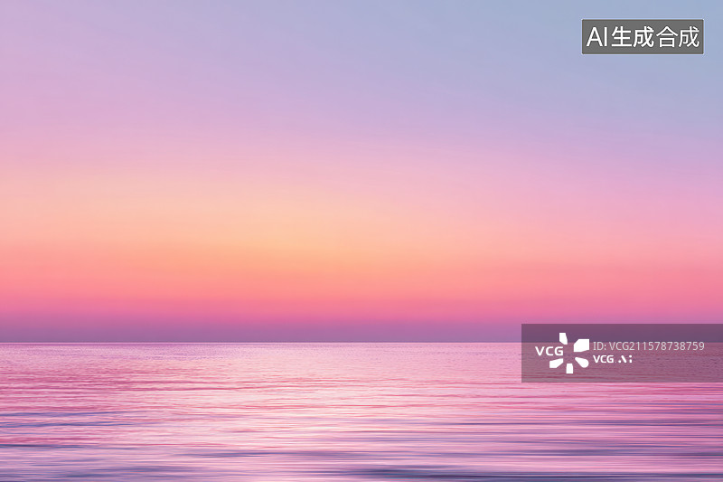 【AI数字艺术】平静海面上的柔和日落图片素材