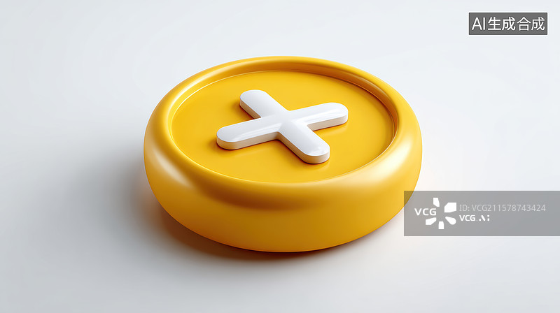 【AI数字艺术】黄色圆形按钮上的白色加号图片素材