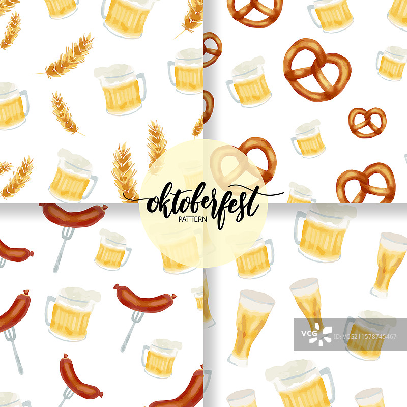 十月节四种手绘图案图片素材