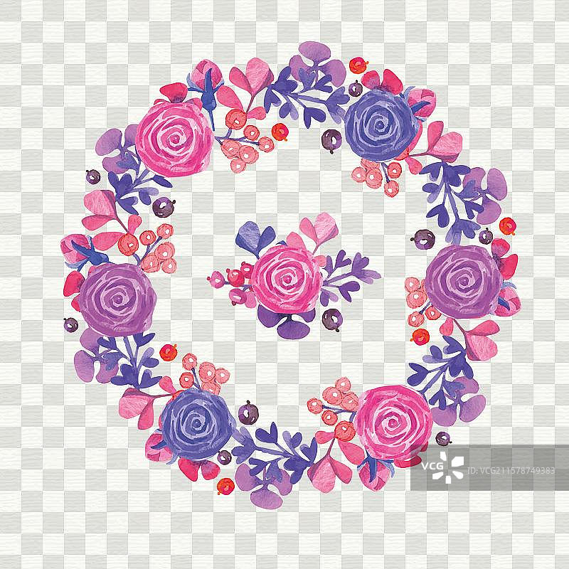 美丽的水彩玫瑰花环图片素材