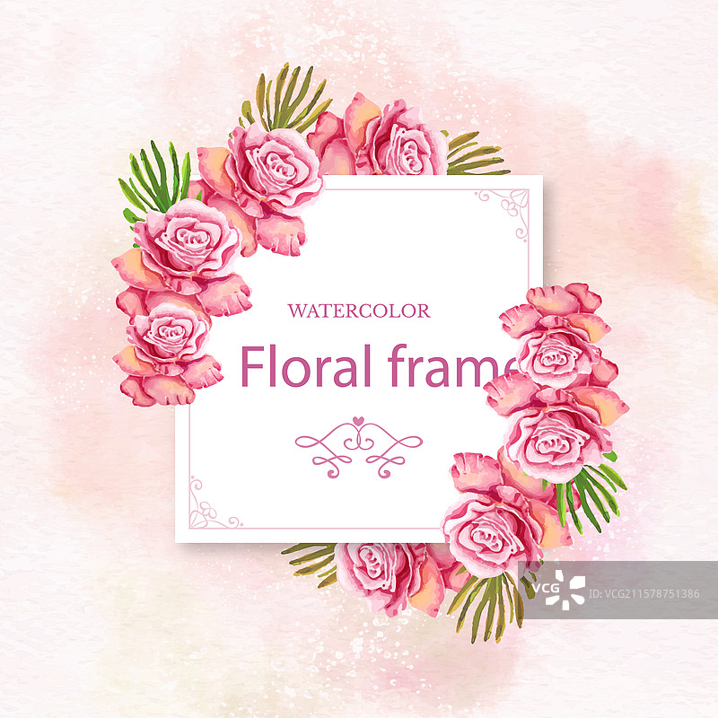 彩色玫瑰的水彩花卉边框图片素材