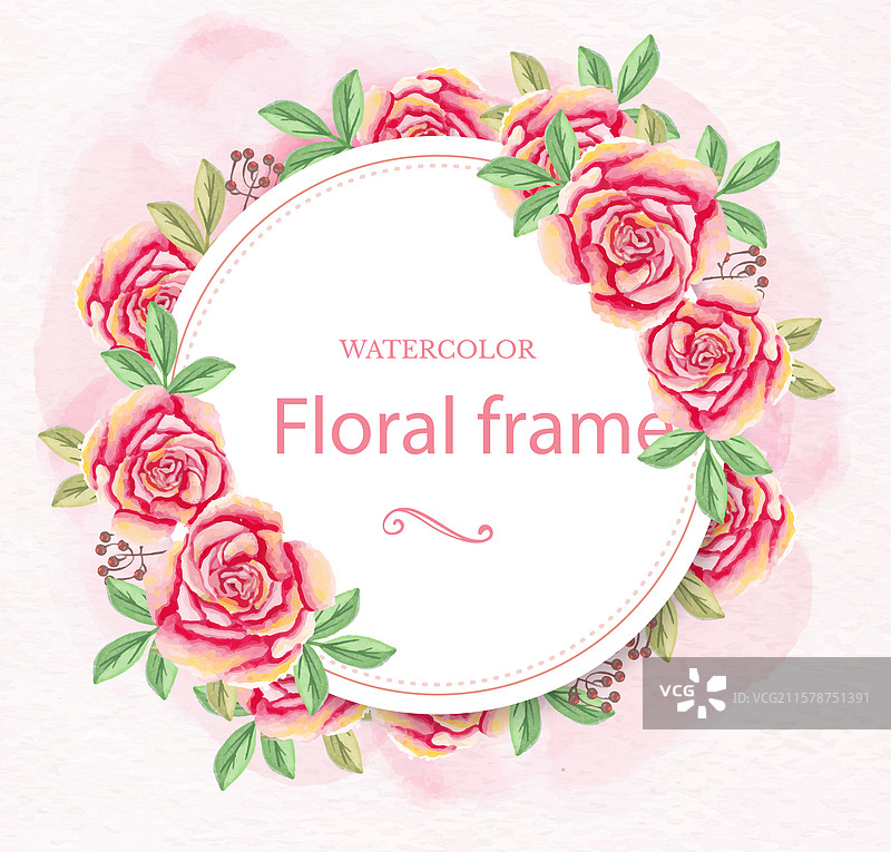 玫瑰和叶子的水彩花卉边框图片素材