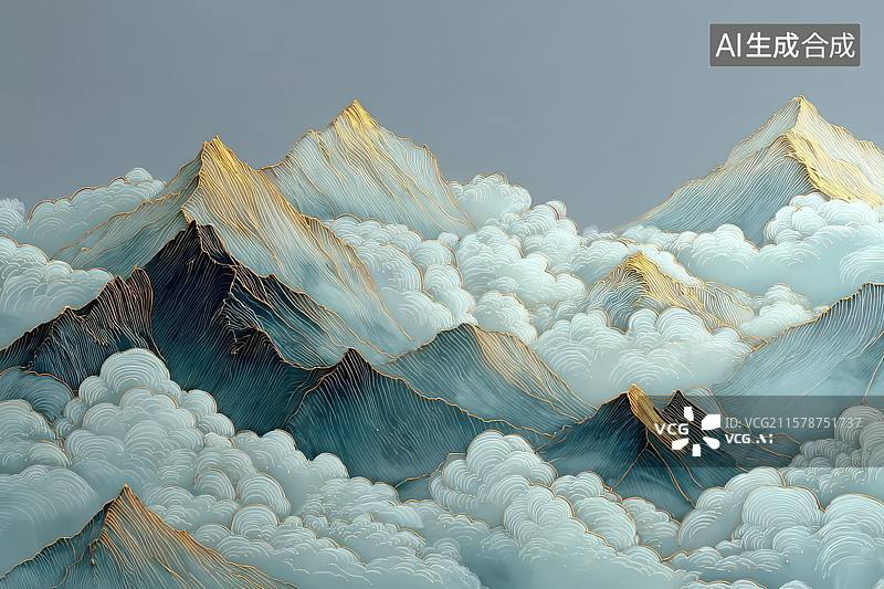 【AI数字艺术】云雾缭绕山峦水墨意境图图片素材