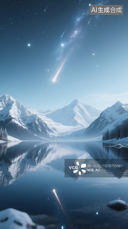 【AI数字艺术】雪山银河流星风景插画图片素材