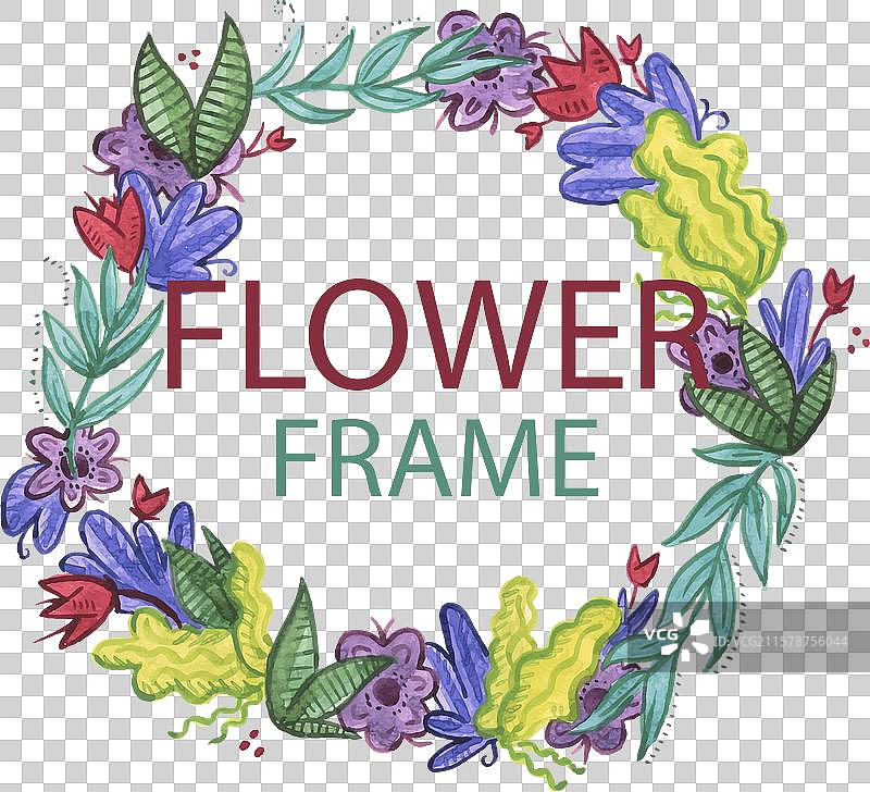 圆形花卉框架与水彩花朵图片素材