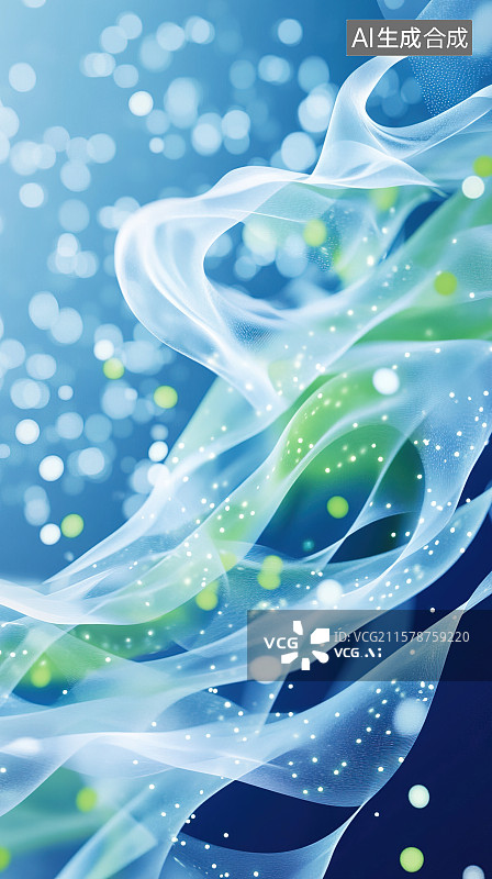 【AI数字艺术】抽象蓝绿色丝绸线条薄雾文艺清新背景蓝色背景图片素材