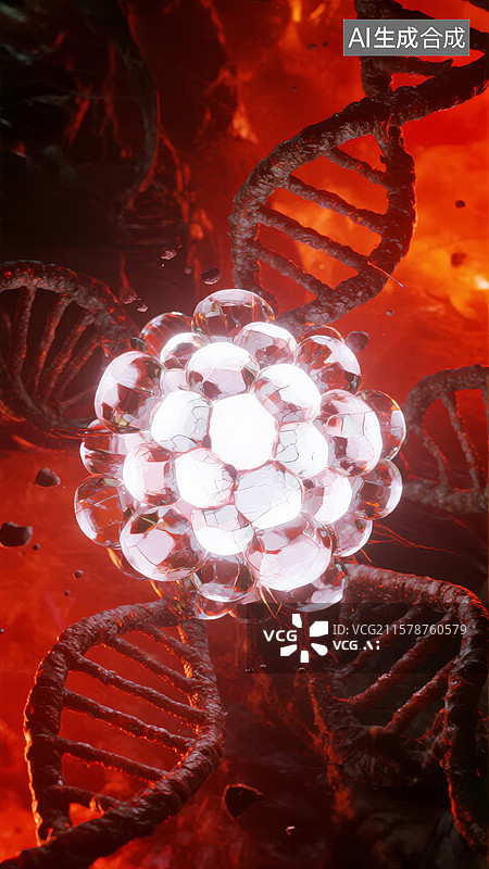 【AI数字艺术】DNA双螺旋与细胞结构的微观艺术图片素材