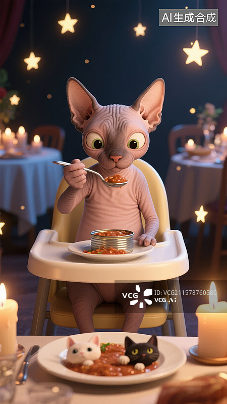 【AI数字艺术】猫咪宝宝在餐厅享用美食图片素材