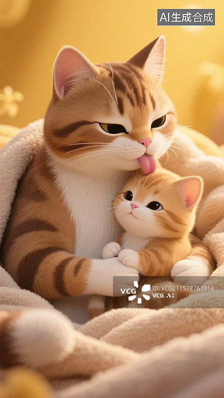 【AI数字艺术】温馨猫咪母子亲密相拥图片素材