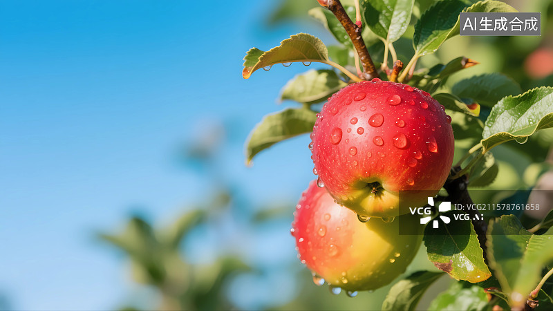 【AI数字艺术】树上成熟的红苹果图片素材