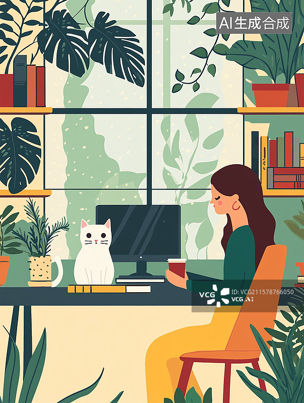 【AI数字艺术】居家办公插画图片素材