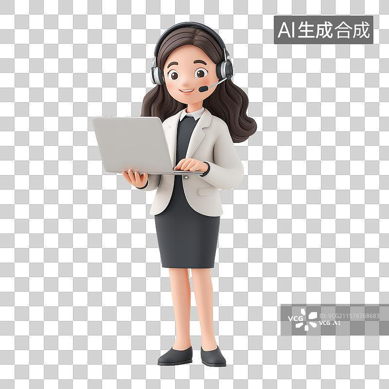 【AI数字艺术】女客服打着电话用电脑记录图片素材