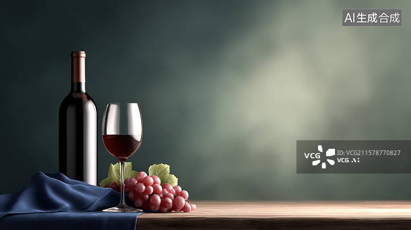 【AI数字艺术】放在桌面上的红葡萄酒广告展示特写图片素材