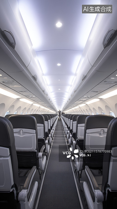 【AI数字艺术】飞机客舱内部视角图片素材